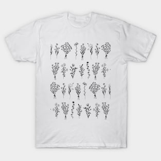 Wildflowers One Line Art Flowers Pattern 3 T-Shirt